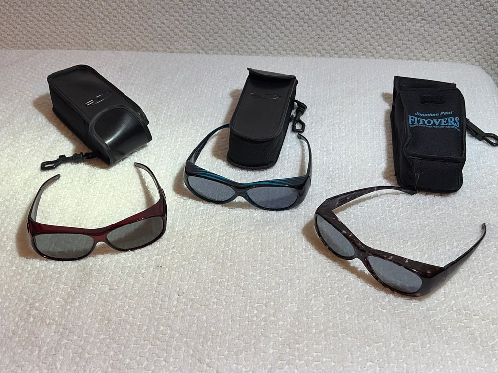 3 pairs of Fitovers sunglasses to wear over regular glasses