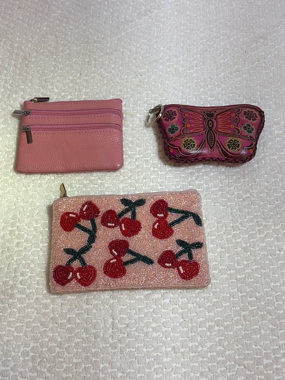 3 pink wallets/coin purses