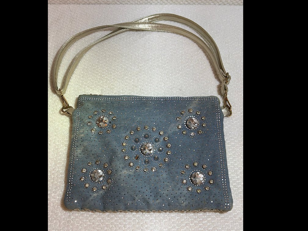 Denim and Gold Rhinestone Shoulder Bag
