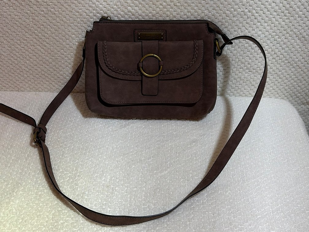 American Rag Deep Brown Suede Crossbody with Braided and Rustic Detail
