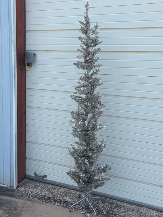 Silver tinsel, narrow Christmas tree