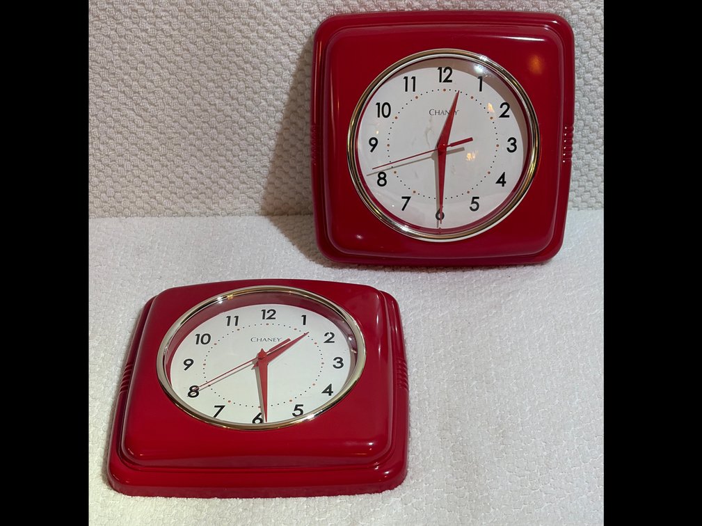 Pair of Retro Red Wall Clocks