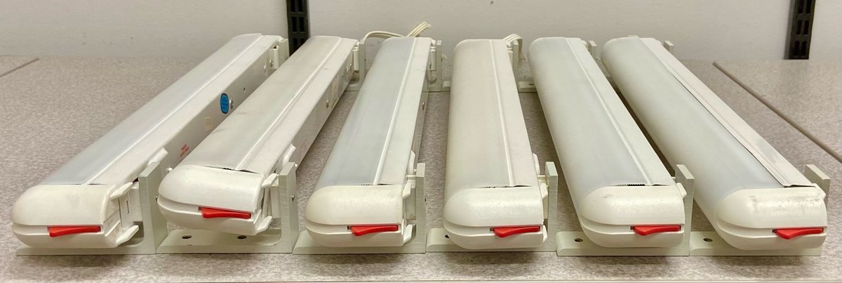 50. 6ea 18” Fluorescent Light Fixtures with Bulbs & Mounting Brackets