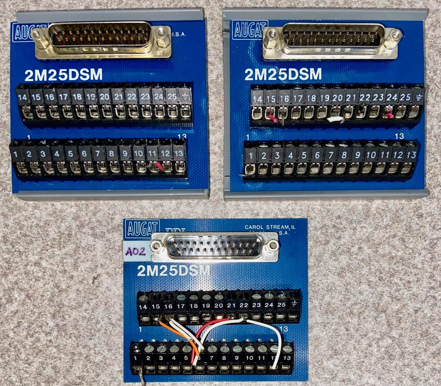 60. 3ea Augat 2M25DSM Breakout Boards, for Mating with 25 Pin D-Sub Female Connectors