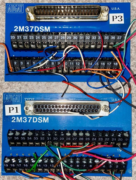 61. 2ea Augat 2M25DSM Breakout Boards, 1ea for Mating with 25 Pin D-Sub Male & Female Connectors