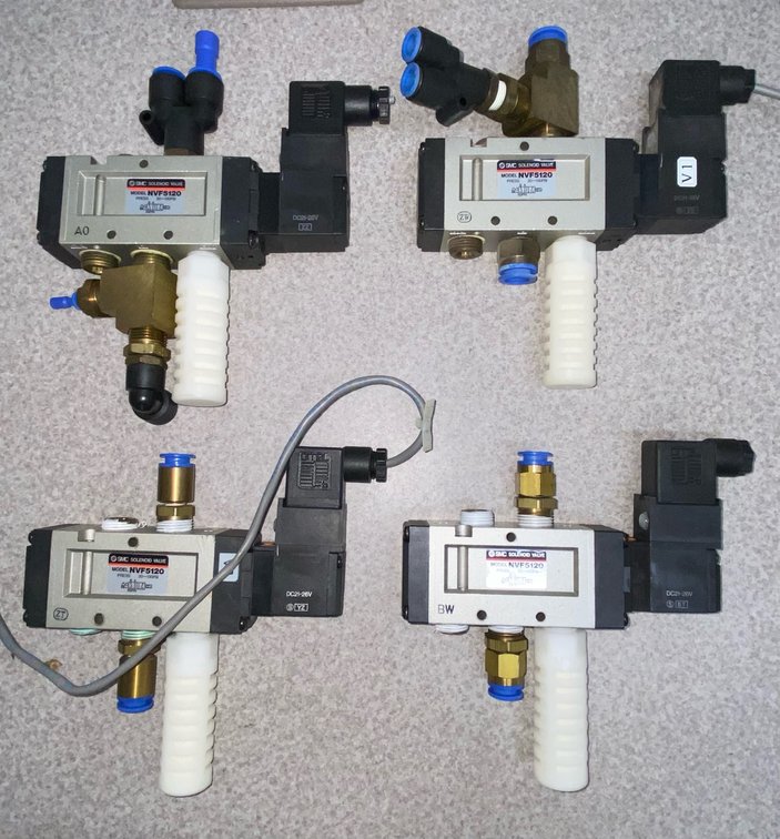 101. 7ea SMC NVF5120 Solenoid Valves, 24VDC Actuation, 20-130PSI Operating Range
