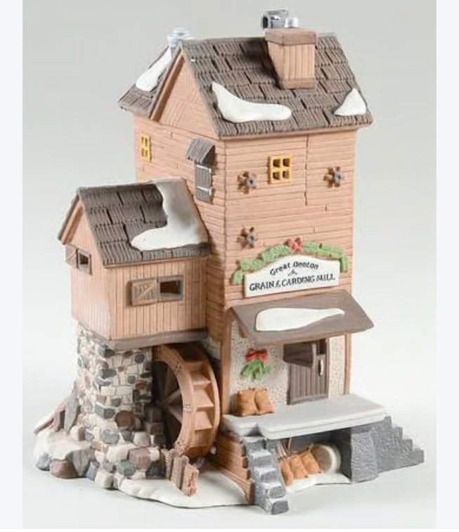 Department 56 Heritage Village Collection handpainted porcelain building from the Dickens' Village Series titled "Great Denton Mill"