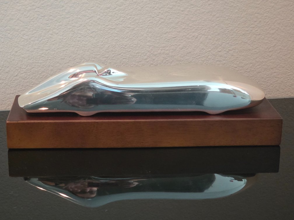 Silver-plated Ralph Lauren Home Harrison Mini Model Car sculpture on walnut base