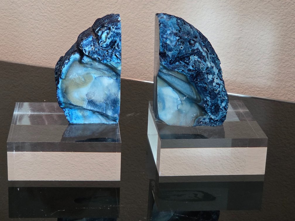 Gorgeous Blue Agate and Acrylic Bookends