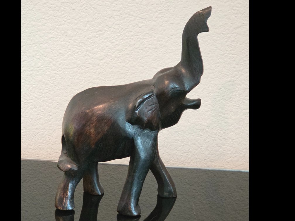 MCM W African Hand Carved Wooden Elephant