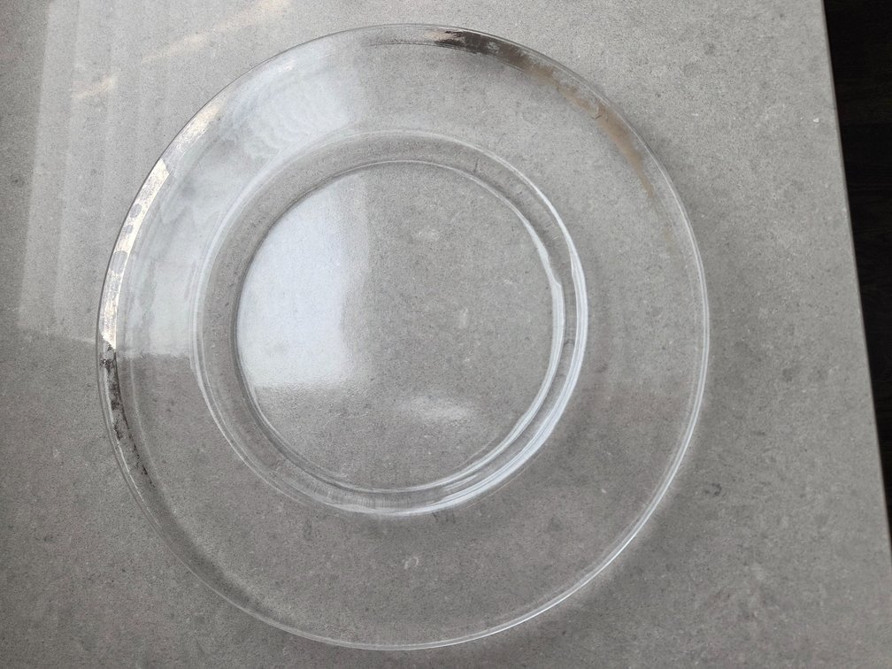MCM Clear Glass Cheese Platter with silver rim