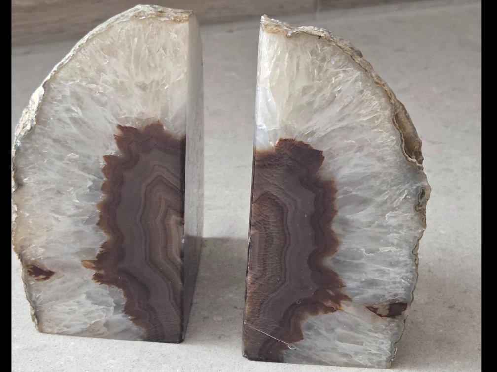 Vintage Natural polished agate geode bookends