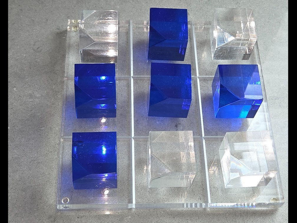 Acrylic Blue and White Tic Tac Toe Coffee Table Game