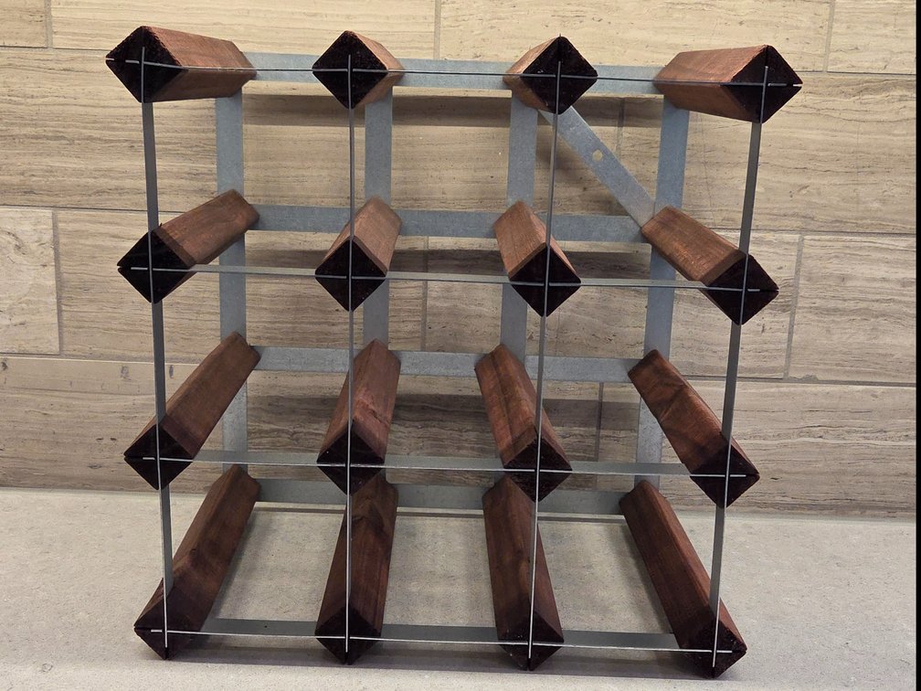 Vintage MCM Wood and Metal Wine Rack