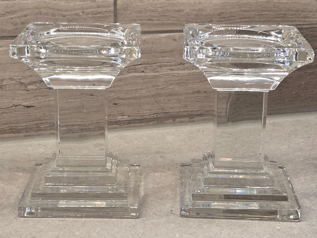 Vintage 80's Art Deco Waterford Crystal "Metropolitan" lead crystal pillar candle holders