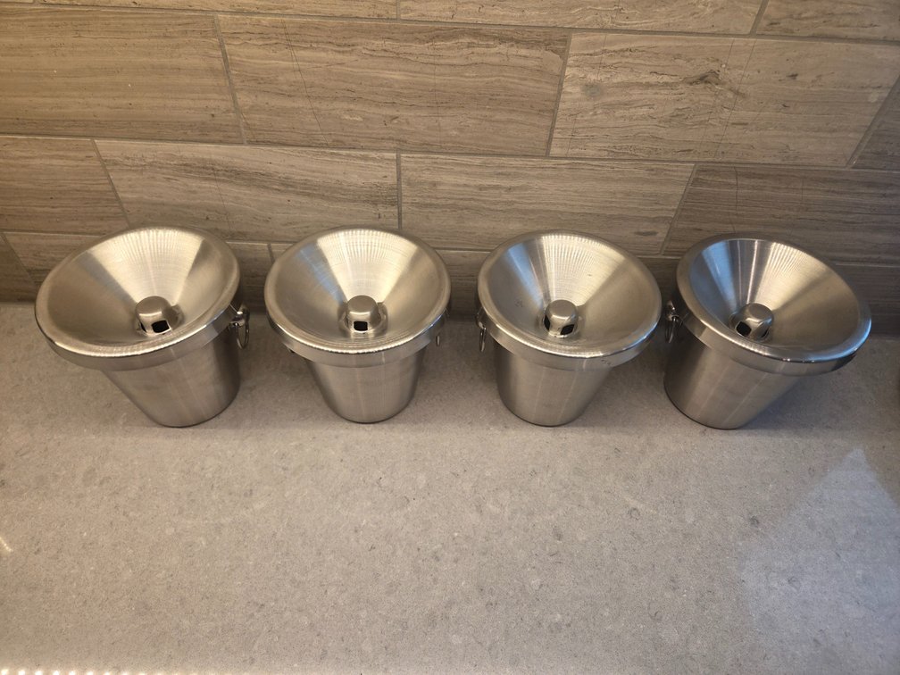 4 pc polished stainless steel spittoon buckets