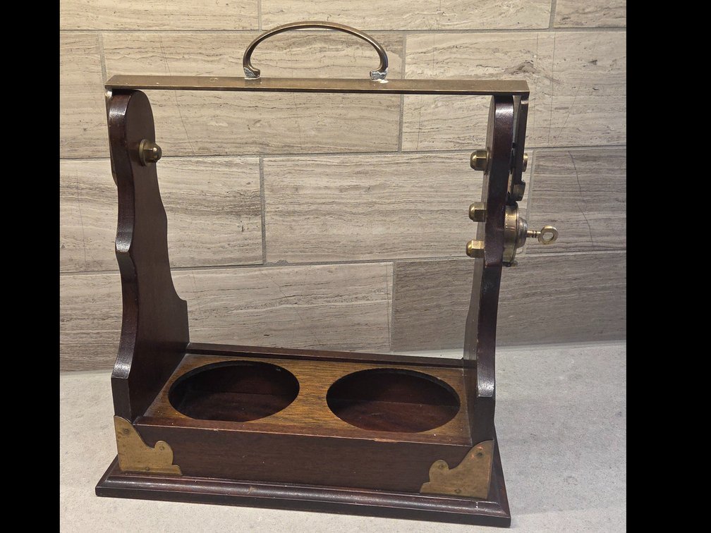 Vintage wooden and brass double decanter tantalus