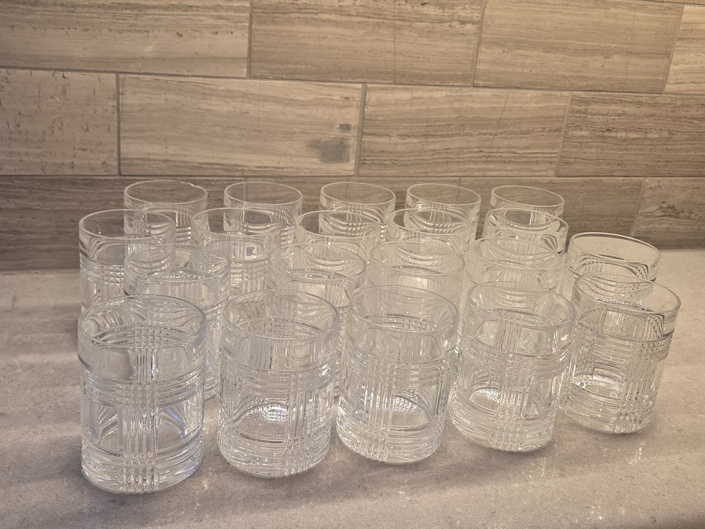 22 pc Ralph Lauren Glen Plaid Crystal Lowball Glasses