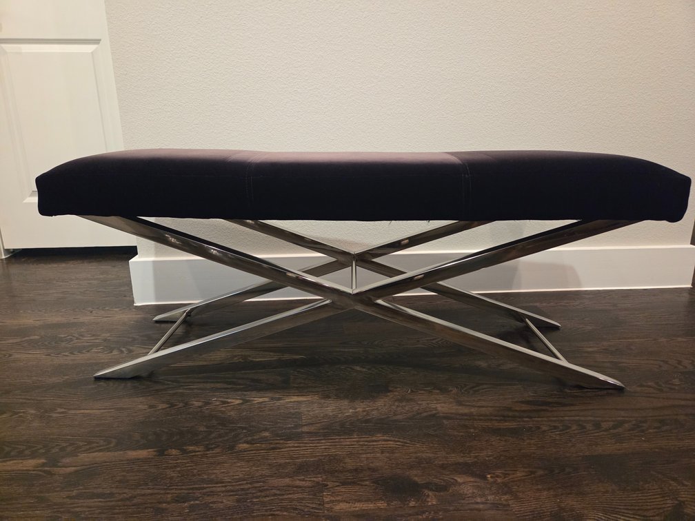 MCM style Black velvet bench 46” x 18” x 16”