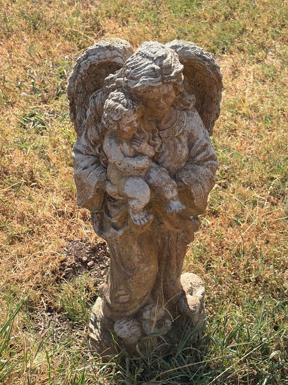 Concrete Angel with baby statue 26”