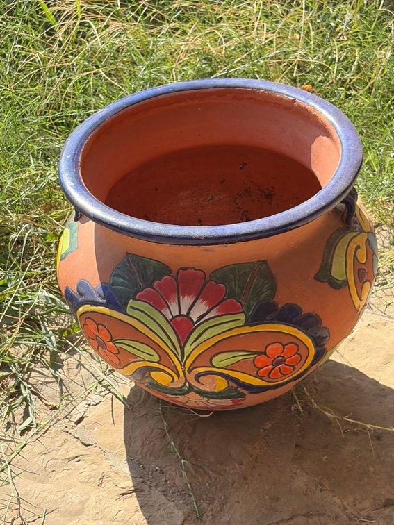 Handpainted terra-cotta pot 17 inch diameter