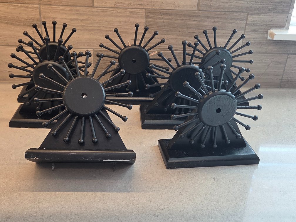 7 vintage black Wooden wall mount rotating tie or belt racks