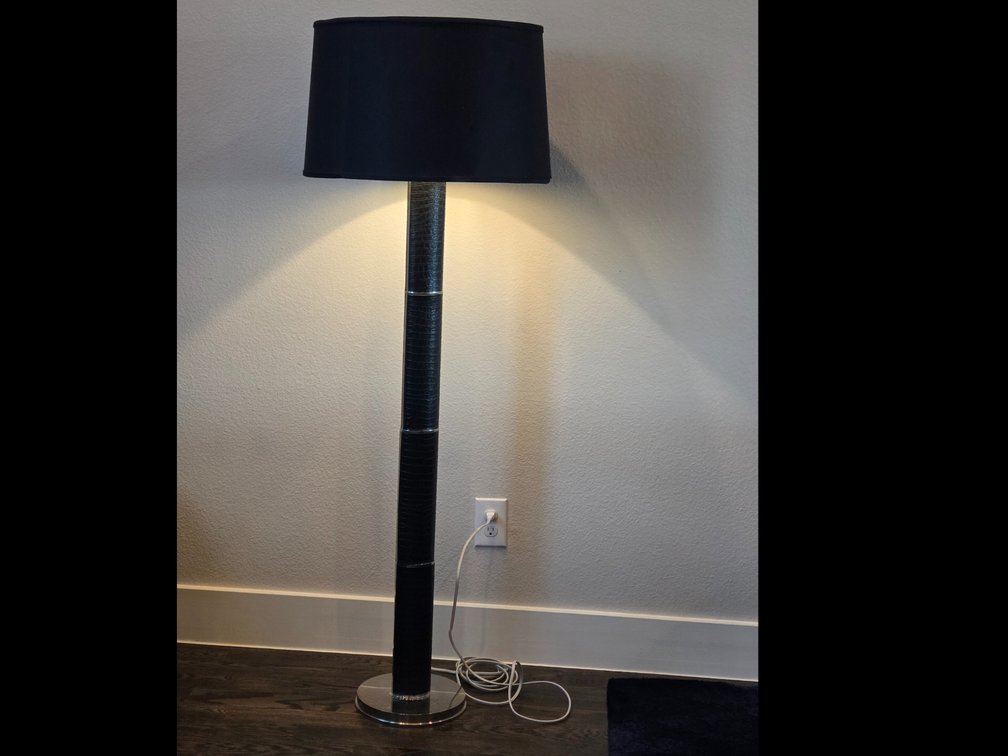 Hanah Black faux-snakeskin and chrome floor lamp
