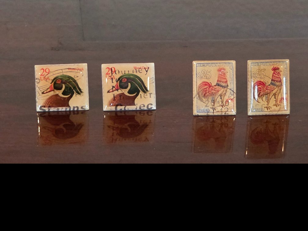 2 pairs of vintage postage stamp inspired cuff links
