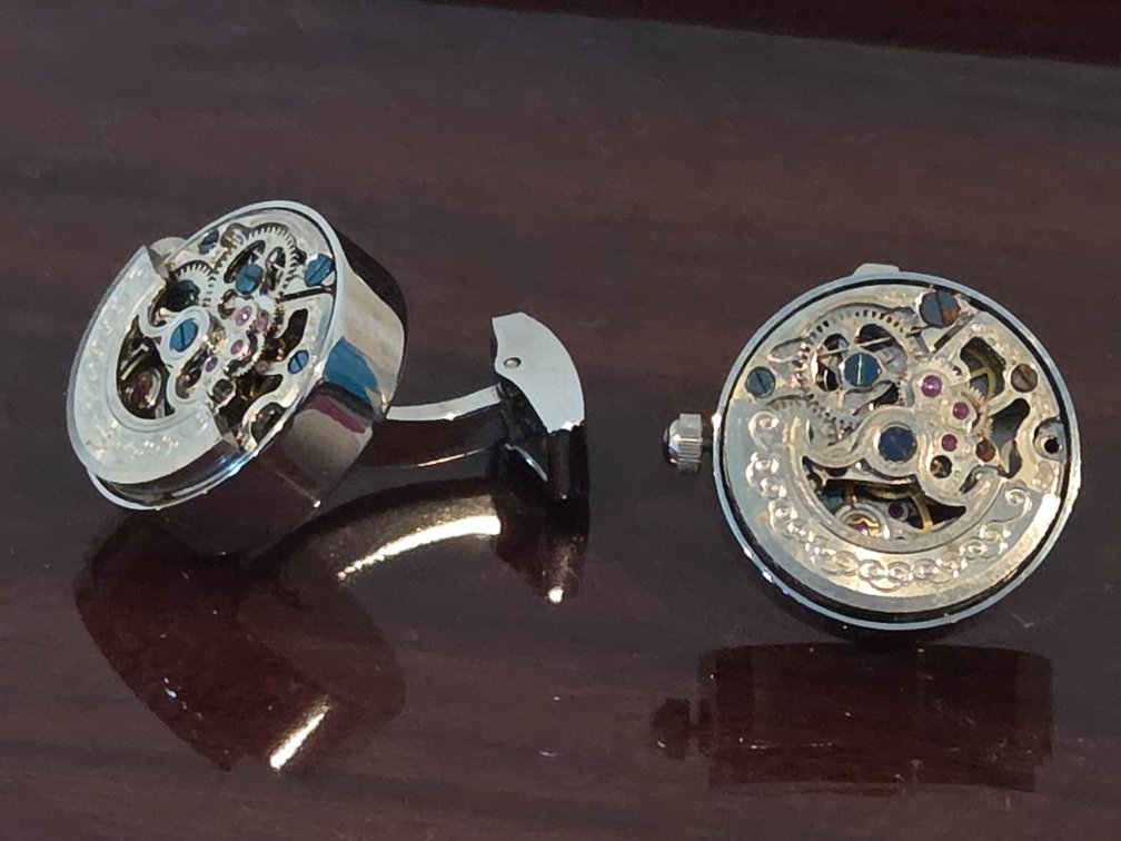 Silver Kinetic Watch Movement Cufflinks