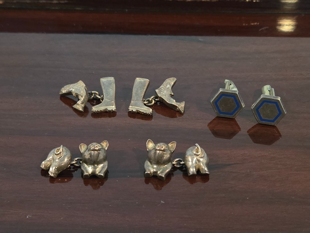 3 pairs of silver artistic Cufflinks