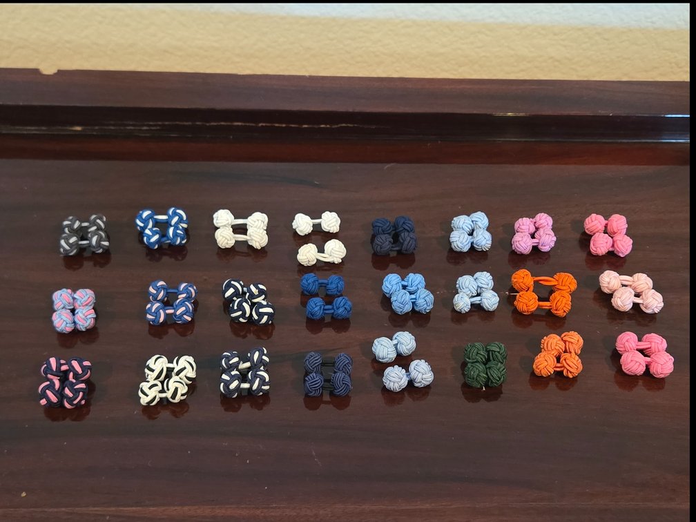 24 pairs of woven silk knot cufflinks