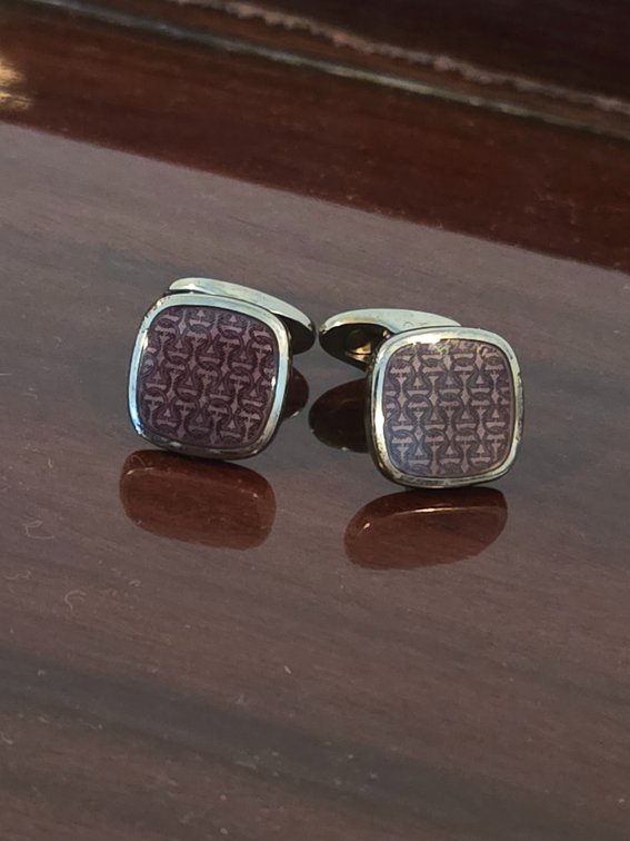 Ferragamo Monogram Enamel Pattern Square Cufflinks