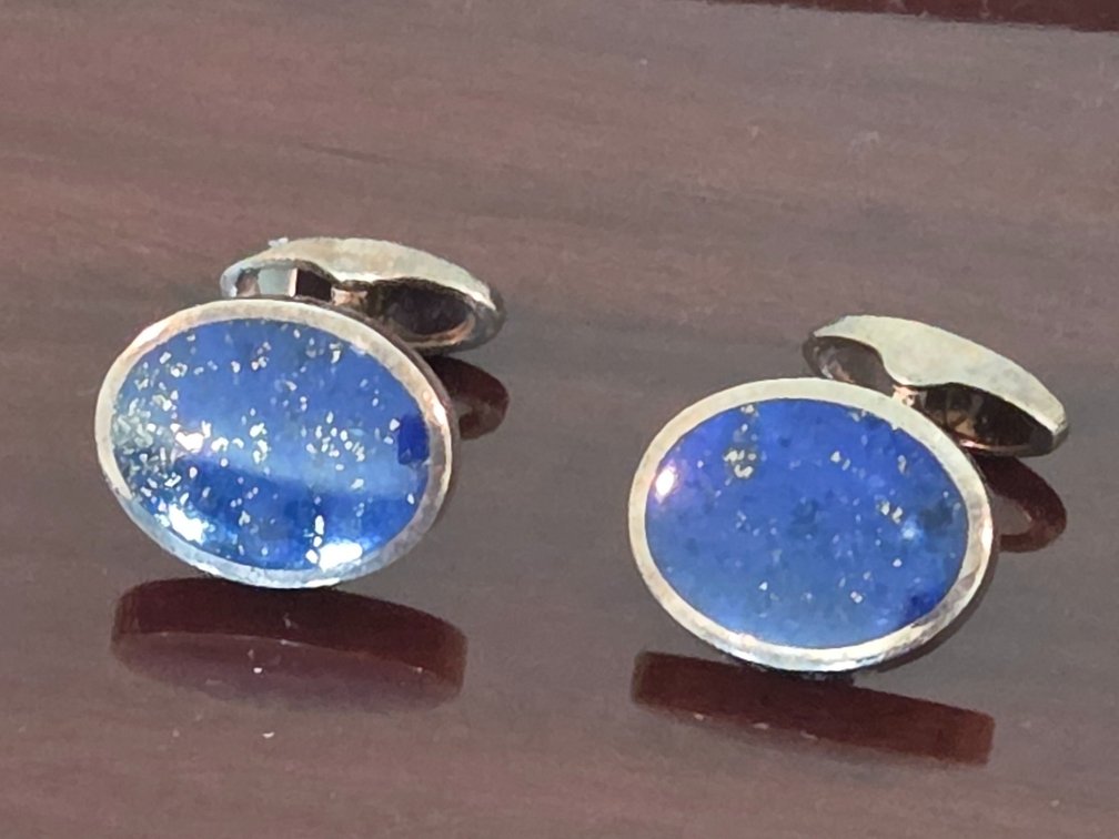 Beretta silver and lapis lazuli cabochon cuff links