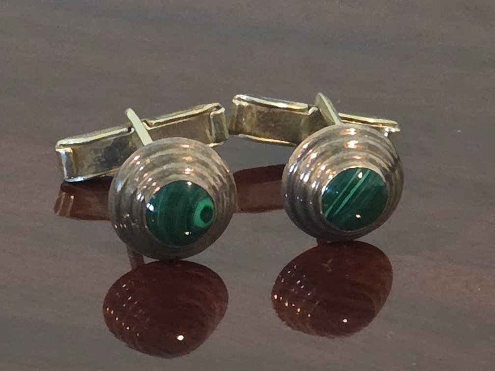 Sterling Silver and Malachite Cufflinks