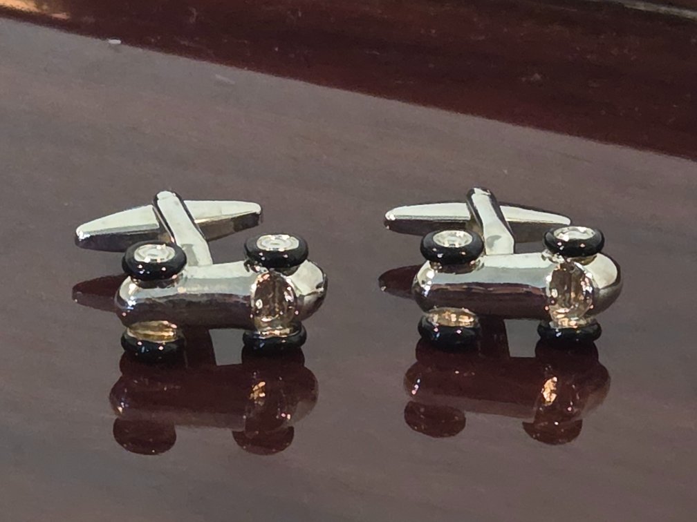 Rhodium plated Race car Cuff links