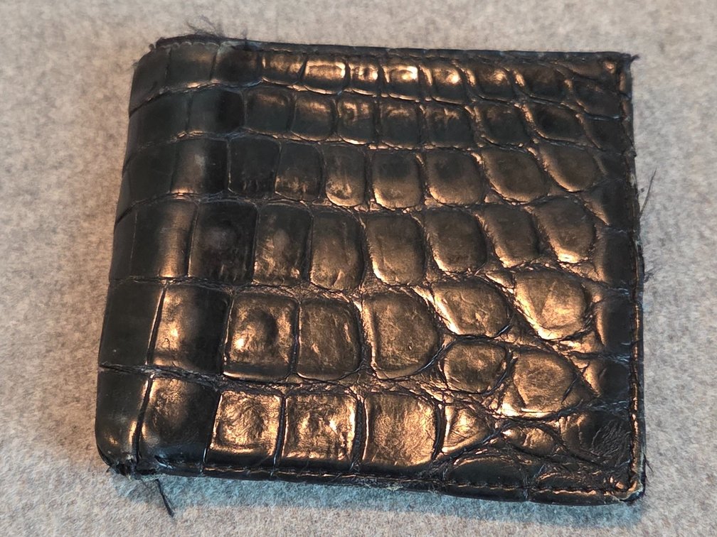 Mulholland Brothers black crocodile skin bifold wallet