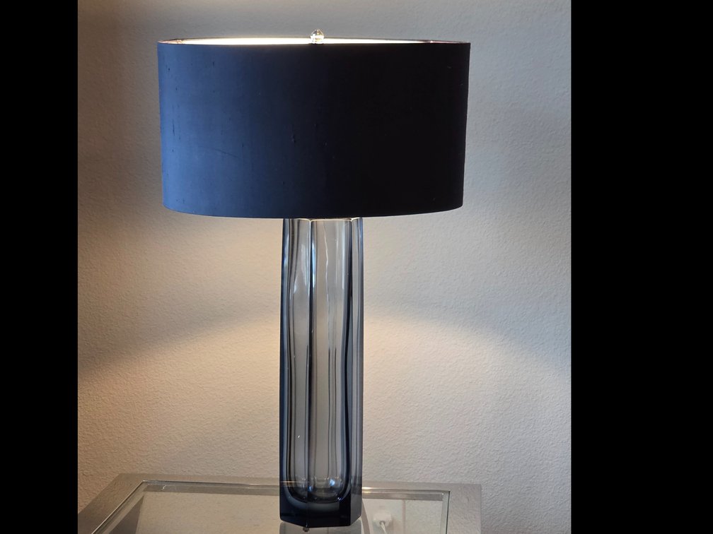 Pair of Bella Figura Diamond Column Large Lamps with wide Drum shades