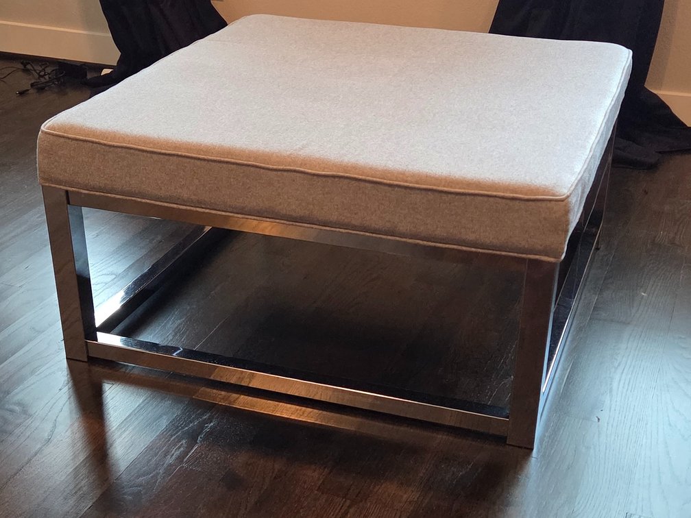 iNSPIRE Q Bold Solene Chrome Square Base Ottoman Coffee Table with Grey Wool Cushion