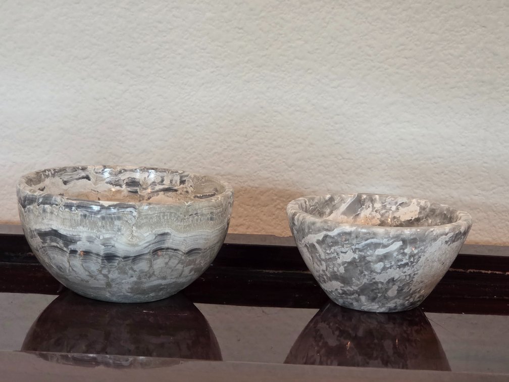Stanley Korshak Hand-Carved Natural Onyx Decorative Bowls