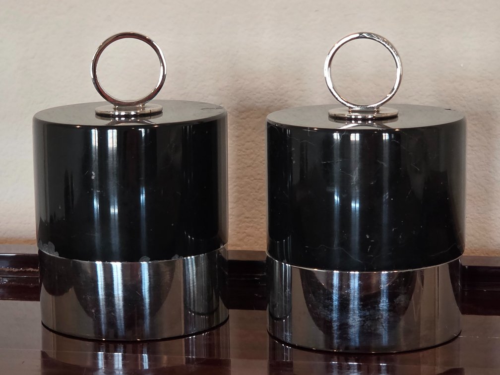 Space Age Marble and Chrome Executive Bookends