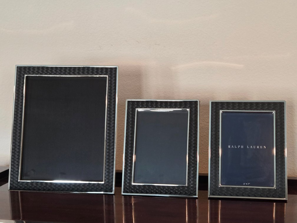3 Ralph Lauren Wooden Leather and Chrome Photo Frames