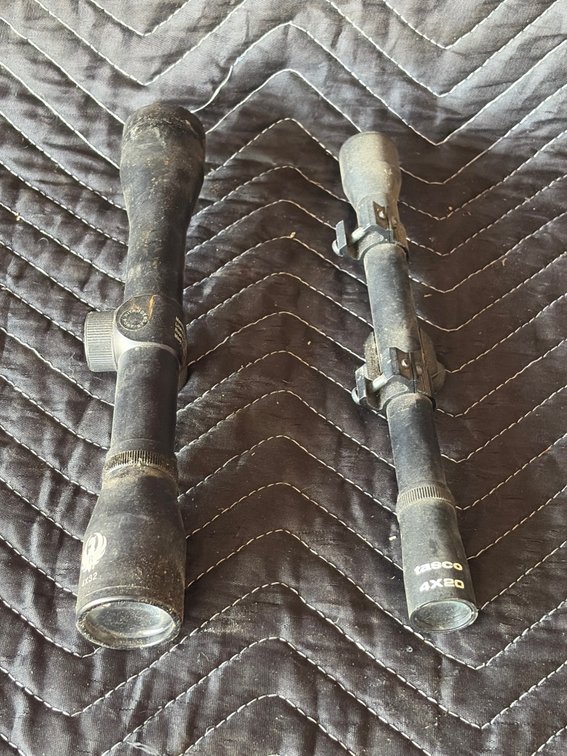 Two rifle scopes, Ruger 4 x 32 and Tasco 4 x 20