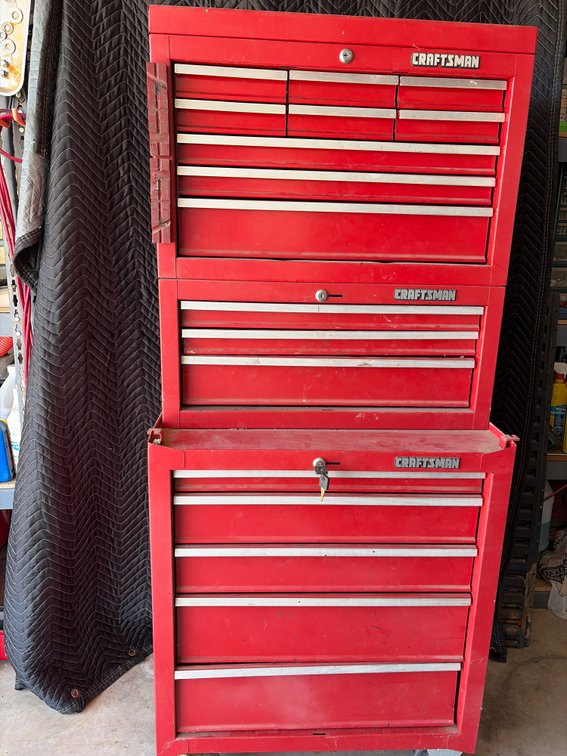 Craftsman roll round toolbox with two upper boxes triple stack