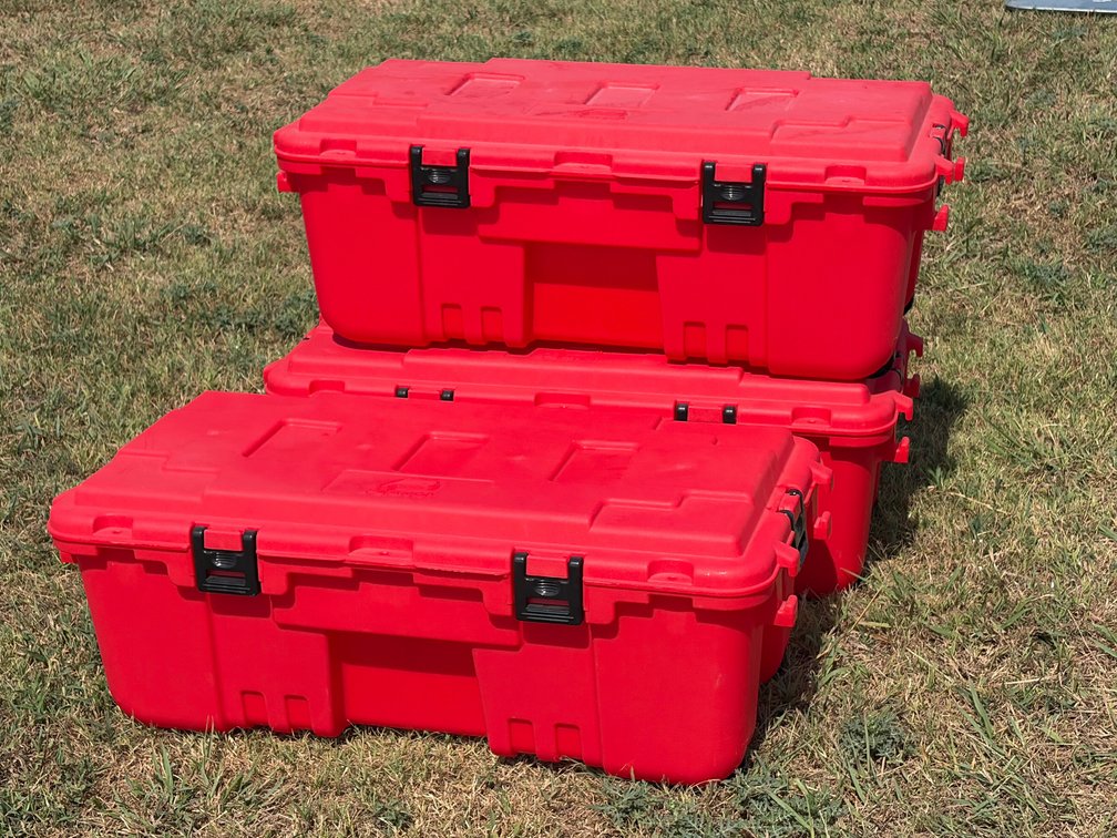 (3) large red trunks