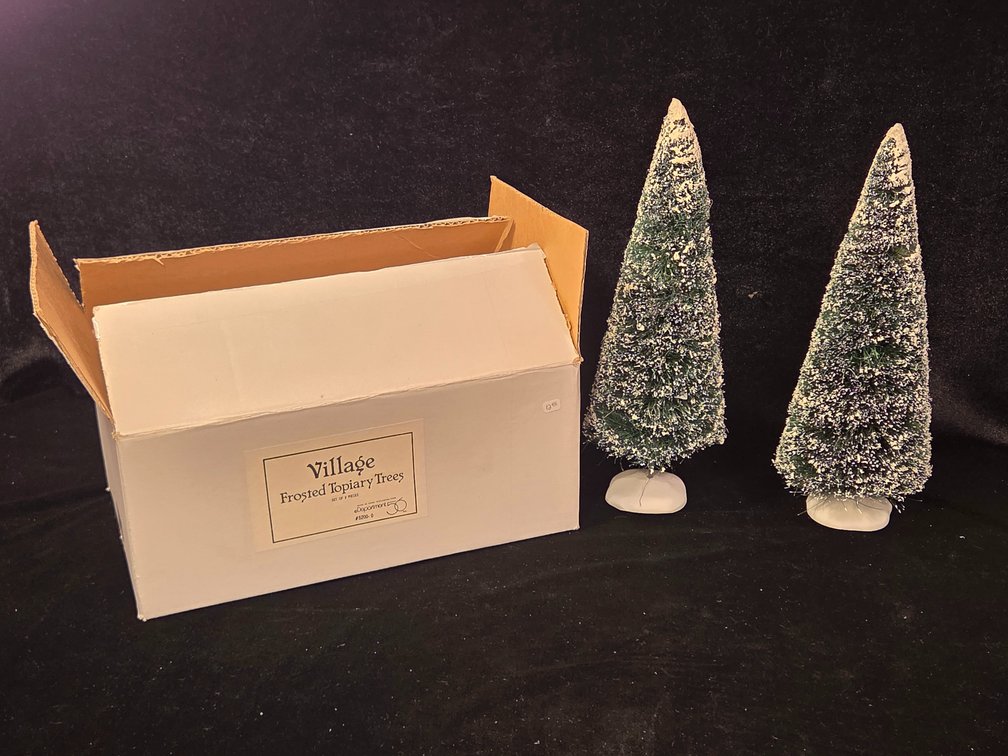Vintage 2 pc Department 56 Village Frosted Topiary Trees accessory set Item 5200-0