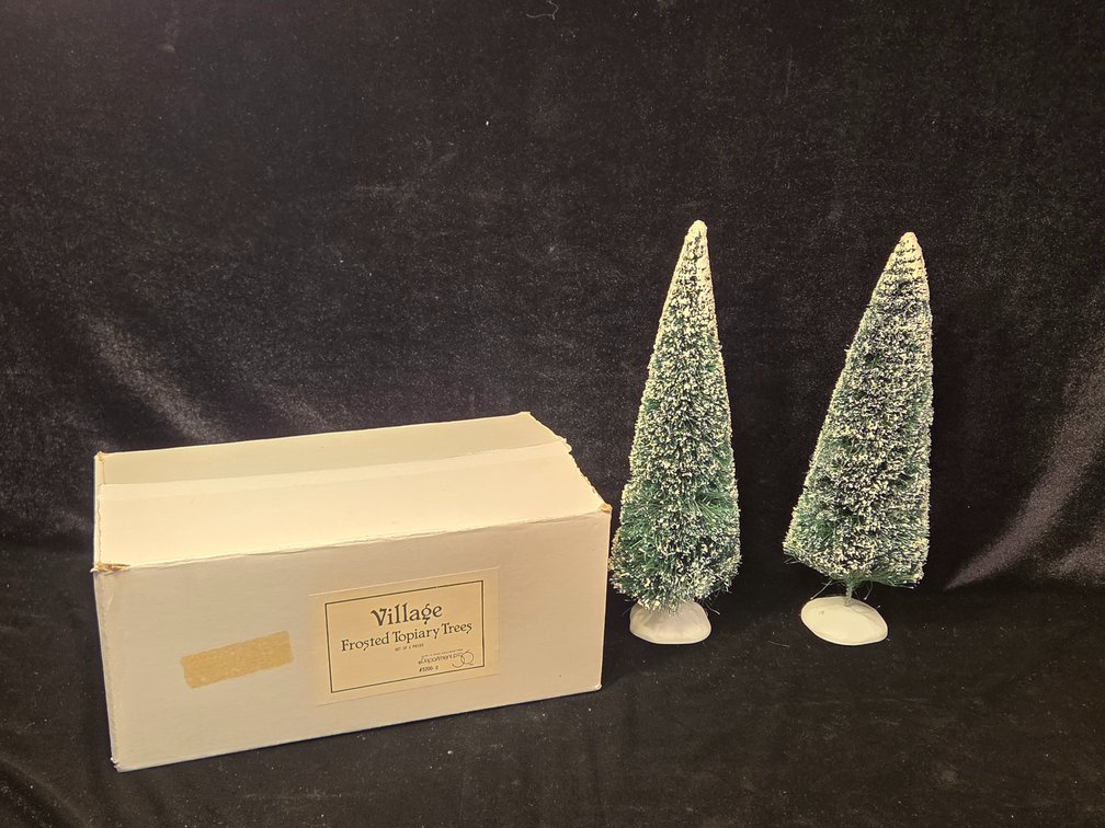 Retired Department 56 Village Frosted Topiary Trees 2 pc