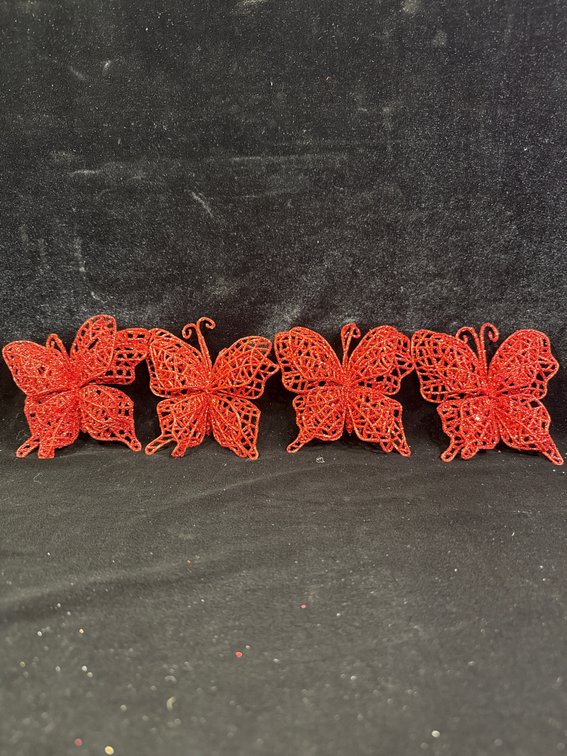 4 pack red sparkly butterfly clips
