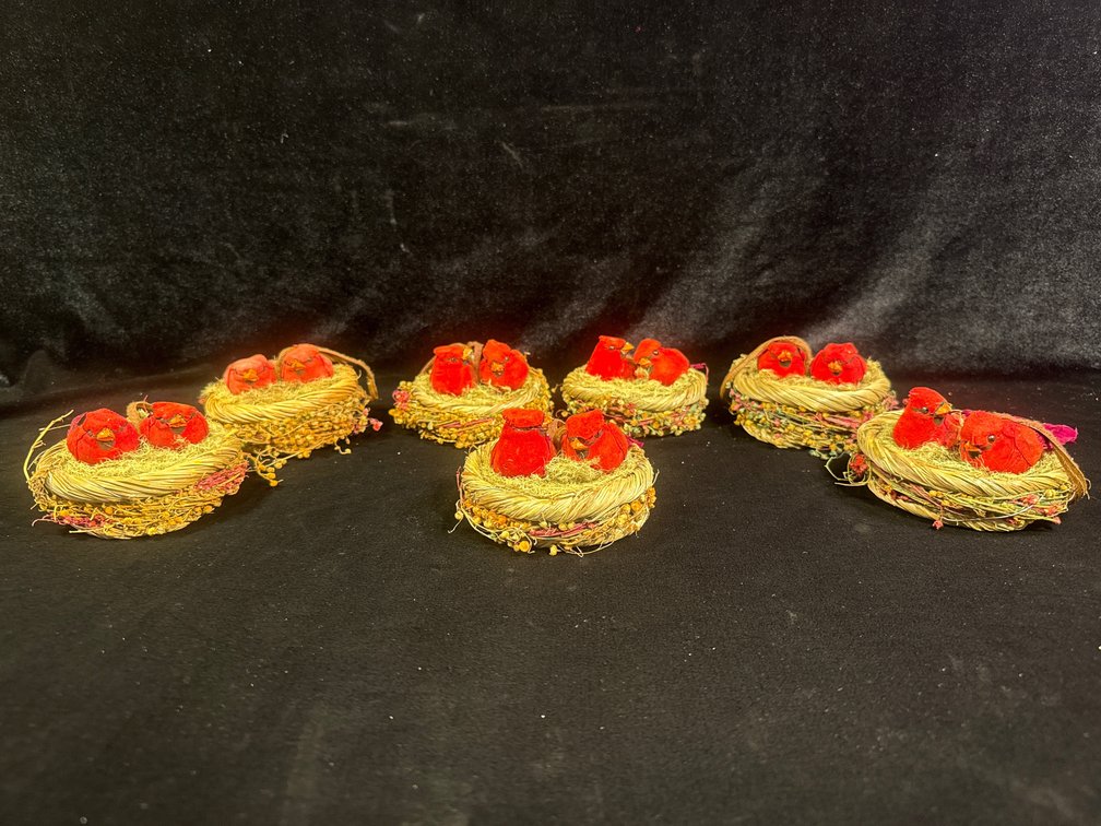 Red cardinals handcrafted decorative bird nest ornaments