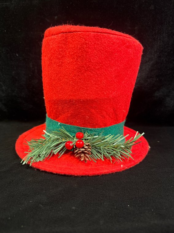 red felt or velvet Christmas top hat tree topper or holiday decoration