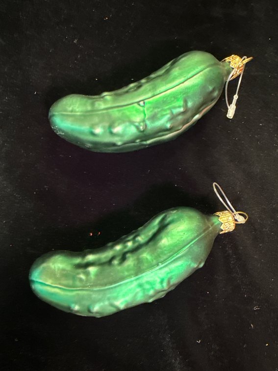 green blown-glass Christmas pickle ornaments